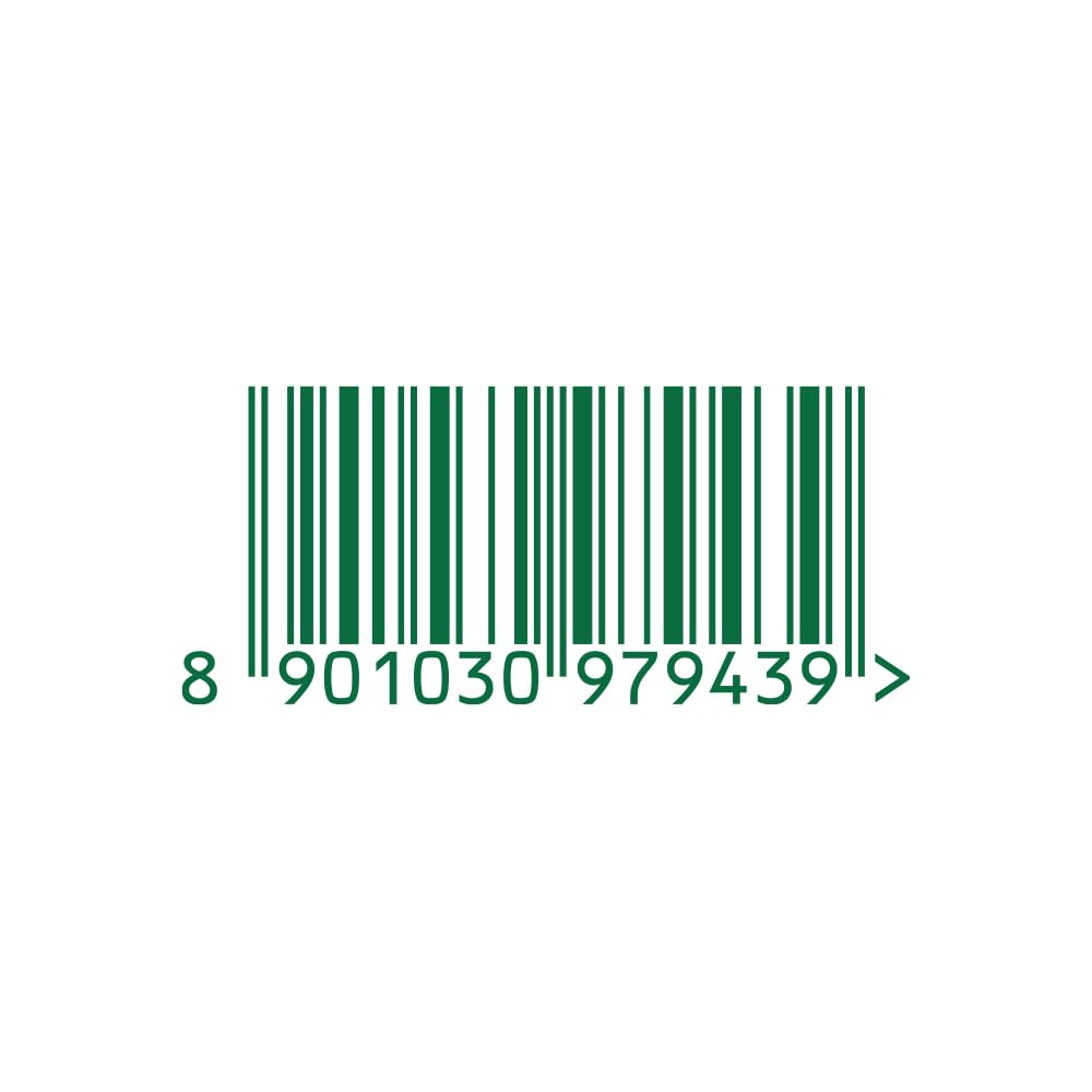 Green barcode with a sequence of numbers on a white background