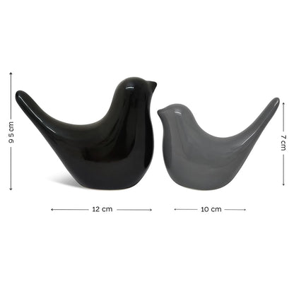 Creative Black and Grey Glossy Ceramic Birds Figurines Home Decorations Accessories Party (Pack of 2, Black and Grey)