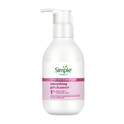 Simple smoothing gel cleanser bottle on a white background