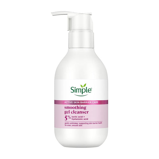 Simple smoothing gel cleanser bottle on a white background