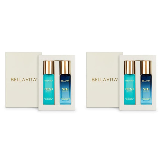 Bellavita skincare product set with two bottles in a white box on a white background