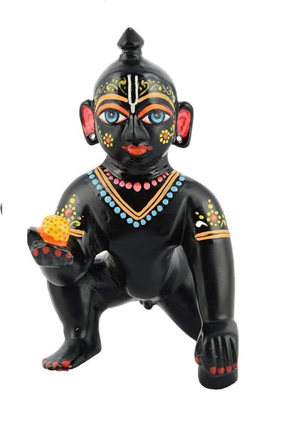 Brass Laddu Gopal Murti for Home Mandir Krishna Bal Gopal Baby Size Black Idol (Size 1, 7 cm)