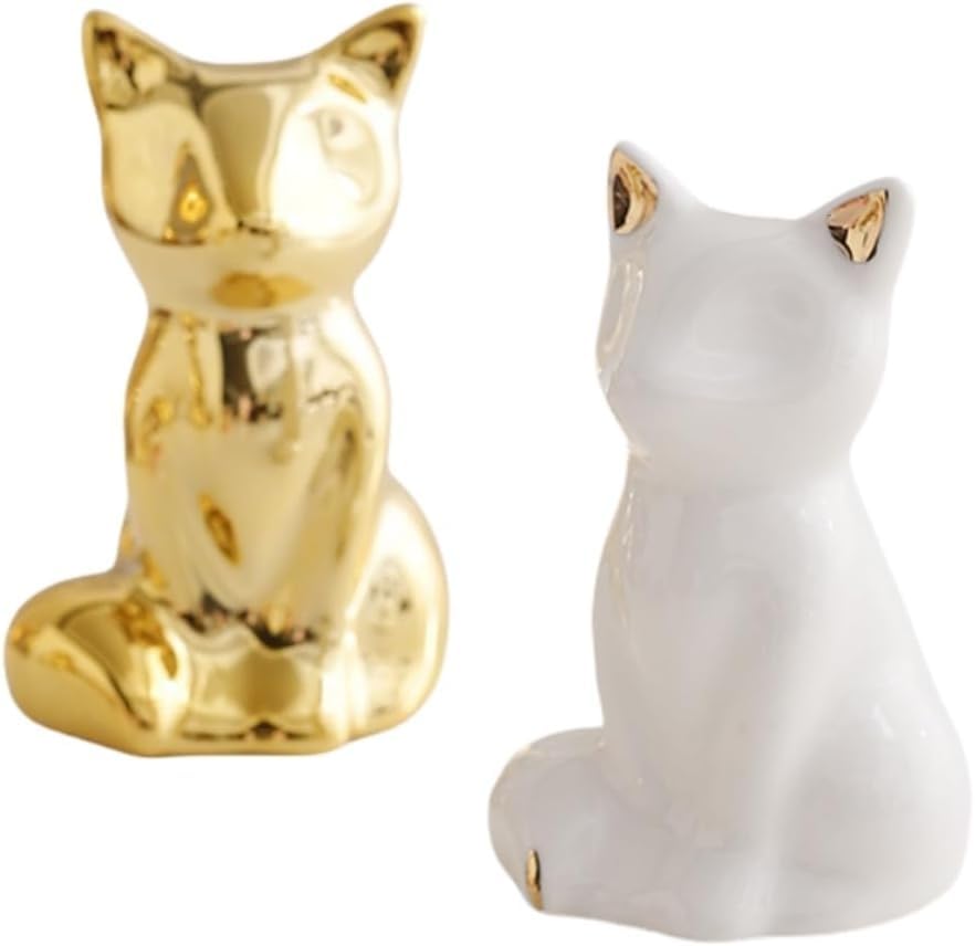 Street27® Home Decor Elephant Statues,1 Pair, Small Decorative Accents for Shelves, Livingroom and Bedroom, Gold and White (2pcs Cute Fox)
