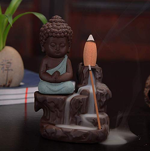eCraftIndia Meditating Monk Buddha Smoke Backflow Cone Incense Holder Decorative Showpiece with 10 Free Smoke Backflow Scented Cone Incenses