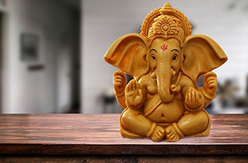 ascension Handcrafted Ganesha Beautiful Lord Ganesha Idol Figurine Showpiece Sculpture Hindu Polyresin Car Dashboard Ganesh Ji Statue Brown