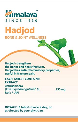 Himalaya Hadjod supplement packaging with text and graphics on a beige background