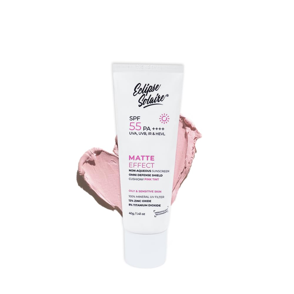 Matte Sunscreen SPF 55 PA++++ | Lightweight, No White Cast, Waterproof & Sweat Resistant Tinted Sunscreen for Oily, Acne-Prone & Sensitive Skin – 40g