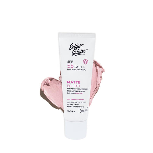 Matte Sunscreen SPF 55 PA++++ | Lightweight, No White Cast, Waterproof & Sweat Resistant Tinted Sunscreen for Oily, Acne-Prone & Sensitive Skin – 40g