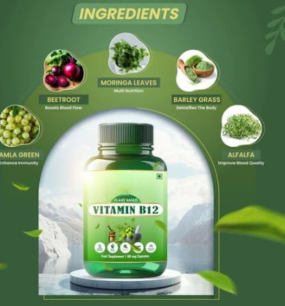 AYURVED Vitamin B12 Capsules – 60 Plant-Based Veg Capsules | Energy, Immunity & Nerve Health Support | Vegan B-12 Supplement | Ayurvedic Formula