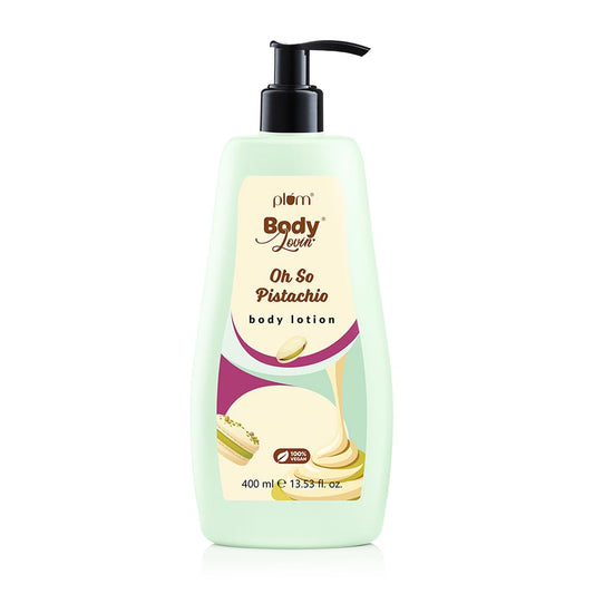 Plum BodyLovin’ Pistachio Body Lotion | Fresh Nutty Pistachio & Hazelnut Notes | Gel-Cream Formula with Aloe, Vitamin E & B5 | Deep Moisturization & Fast Absorption | Non - Greasy | For Dry–Very Dry Skin | 400 ml