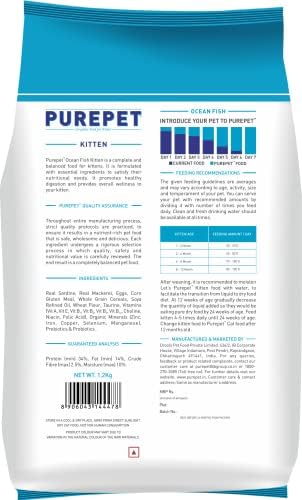 Purepet Kitten Dry Cat Food 1.2kg | Ocean Fish Flavour | Supports Active Behaviour | Hairball Control | Urinary Tract Health | Nutrient-Rich with Essential Minerals