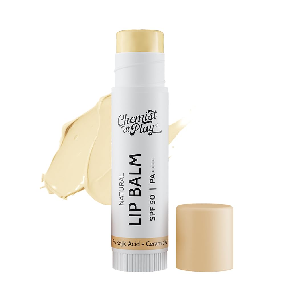 Chemist At Play Natural Lip Balm with SPF 50 PA++++ | 4.5 g, 1% Kojic Acid & Ceramides | Lip balm for Dark and Dry Lips | Brightening Lip Balm | Removes Pigmentation | For Men & Women