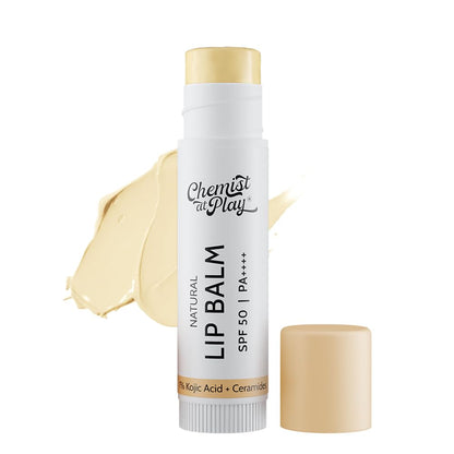 Chemist At Play Natural Lip Balm with SPF 50 PA++++ | 4.5 g, 1% Kojic Acid & Ceramides | Lip balm for Dark and Dry Lips | Brightening Lip Balm | Removes Pigmentation | For Men & Women