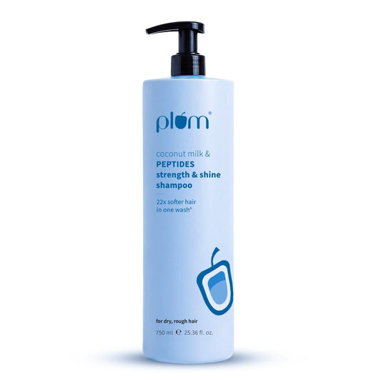 Plum Coconut Milk & Peptides Strength & Shine Shampoo | 22X Smoother Hair | With Coconut Milk & Pea Peptide | Smoothening & Strengthening | Paraben-Free, 100% Vegan, 750ml