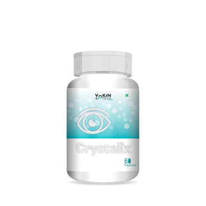 Bottle of Crystalix supplements with Yokin Biotech logo on a white background