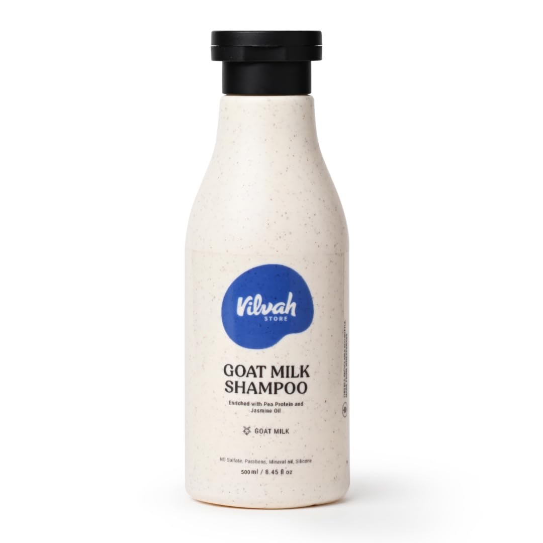 Vilvah Goat Milk Shampoo | with Ceramides for Dry & Frizzy Hair | Nourishing Natural Shampoo that Strengthens, Smoothens & Adds Shine | Sulphate-Free Hair Cleanser for Men & Women | 500ml