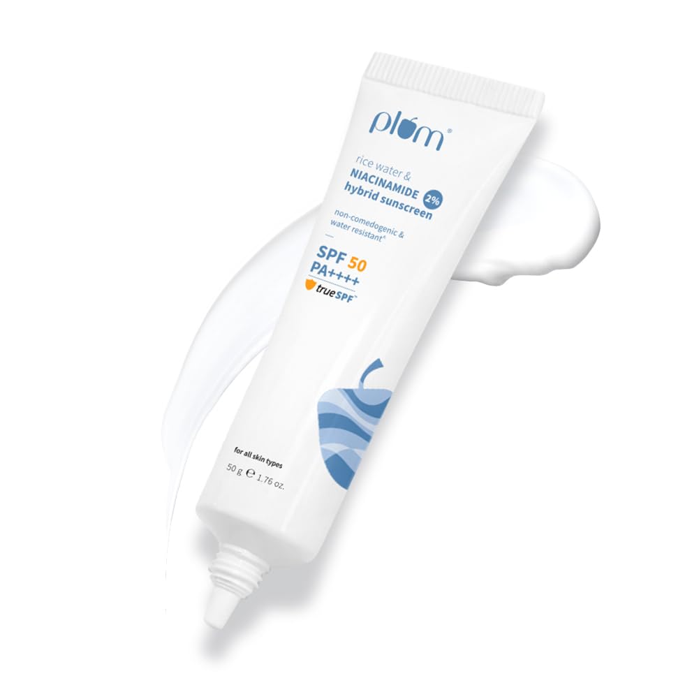Plum SPF 50 PA++++ Sunscreen with 2% Niacinamide & Rice Water | In-Vivo Tested | Lightweight, No White Cast | Broad Spectrum UVA/UVB protection | Brightens Skin, Reduces Tan | Oily & Dry Skin | 50g