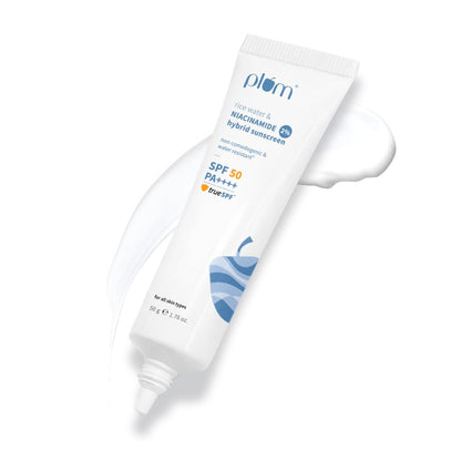 Plum SPF 50 PA++++ Sunscreen with 2% Niacinamide & Rice Water | In-Vivo Tested | Lightweight, No White Cast | Broad Spectrum UVA/UVB protection | Brightens Skin, Reduces Tan | Oily & Dry Skin | 50g