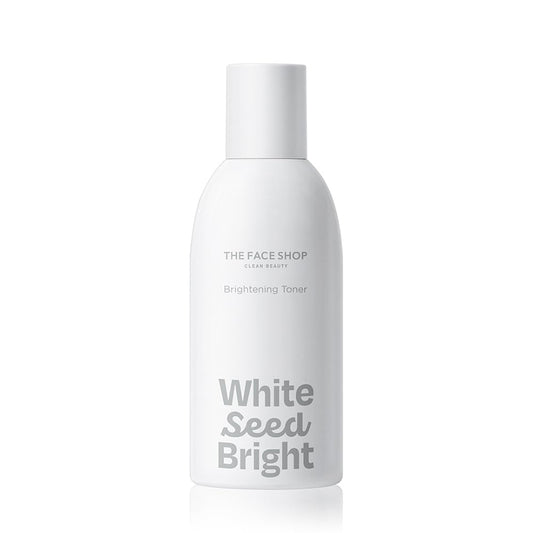 White skincare bottle labeled 'White Seed Bright' from The Face Shop on a white background