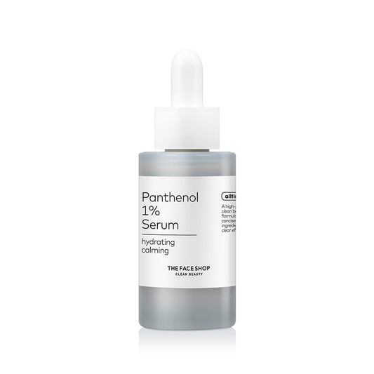 Panthenol 1% Serum bottle with dropper on a white background