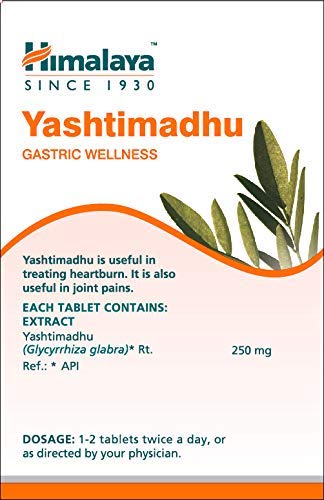 Himalaya Yashtimadhu gastric wellness packaging with text and leaf graphics.