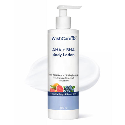 WishCare AHA + BHA Body Lotion bottle on a white background