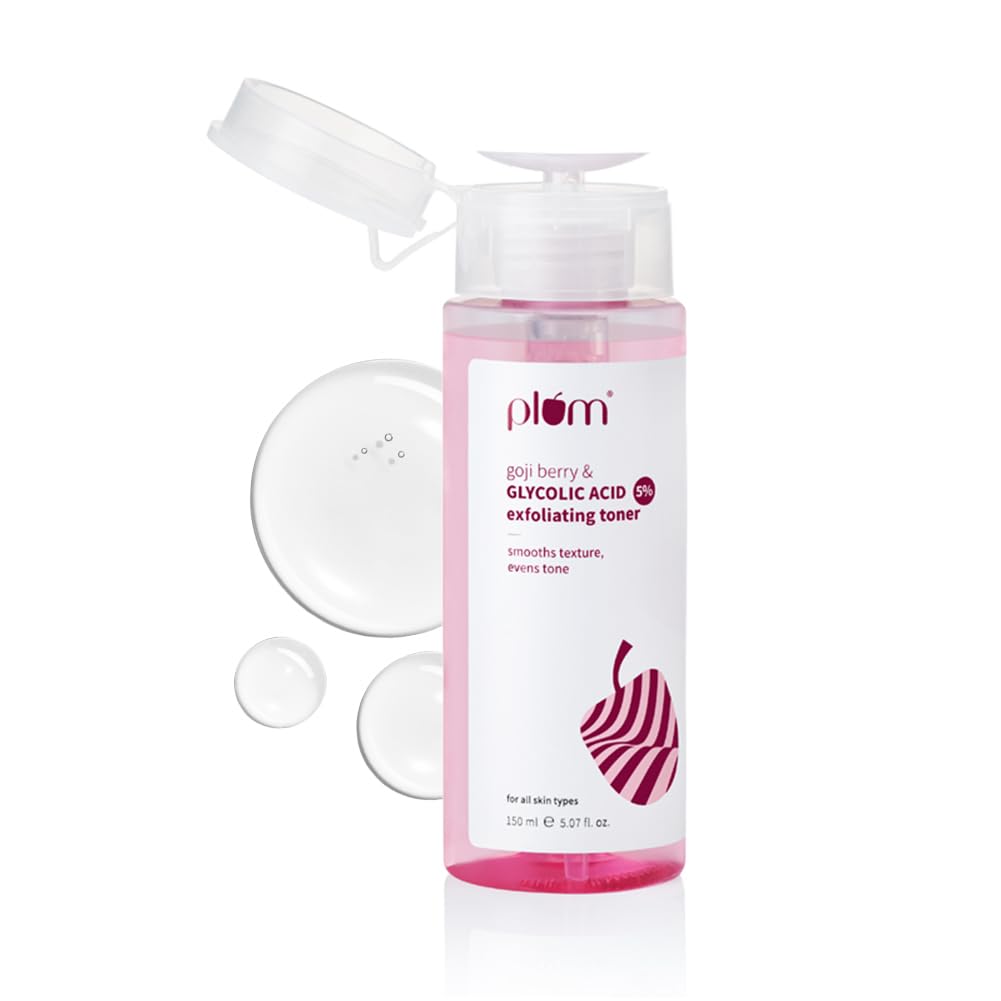 Plum 5% Glycolic Acid & Goji Berry Exfoliating Toner for Glowing skin | Multi functional exfoliating toner for Body, Face, Underarms & scalp | Smoothens rough & bumpy skin texture| For Women & Men | 150 ml