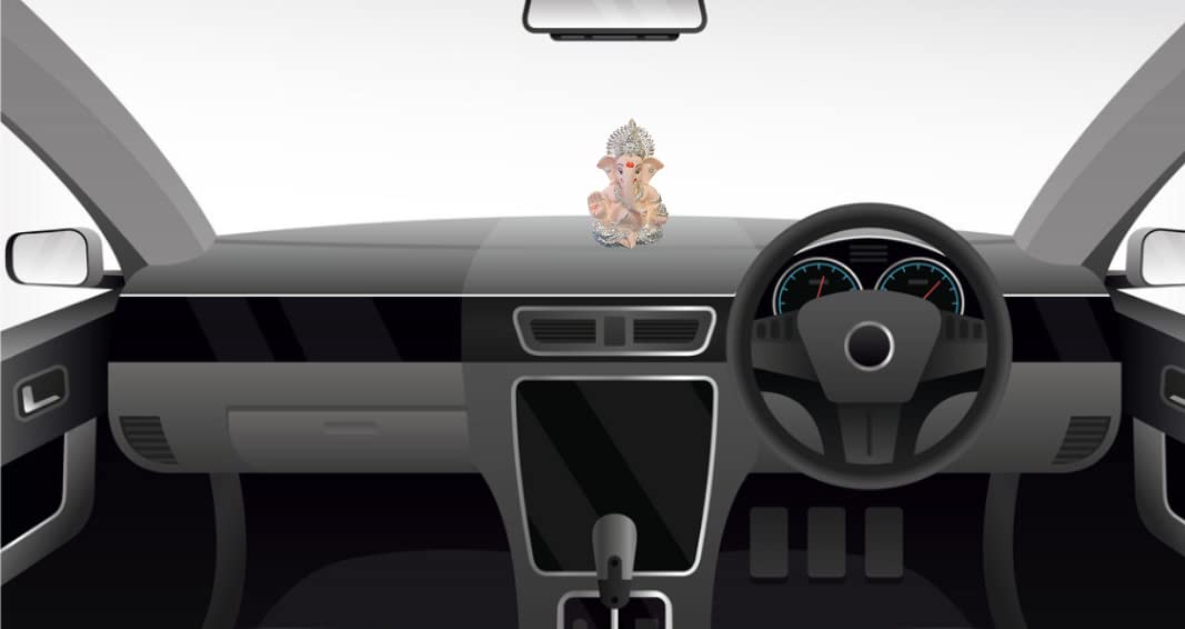 Gold Art India 999 Silver Plated Ganesh Idol for Car Dashboard God Ganesha Idol for Home Decor Ganpati for Gift Home Office Table Shelves Gifting 3.5 inches (Silver) (Silver Cherry Blossom), Idol