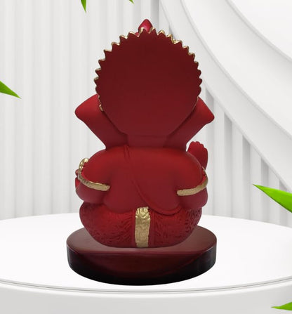 Handcrafted Poly Resin Ganesha Statue with Base - Perfect for Car Dashboard, Office Desk, Shelves, and Home Decor - Ideal Housewarming Gift! (MaroonRed)