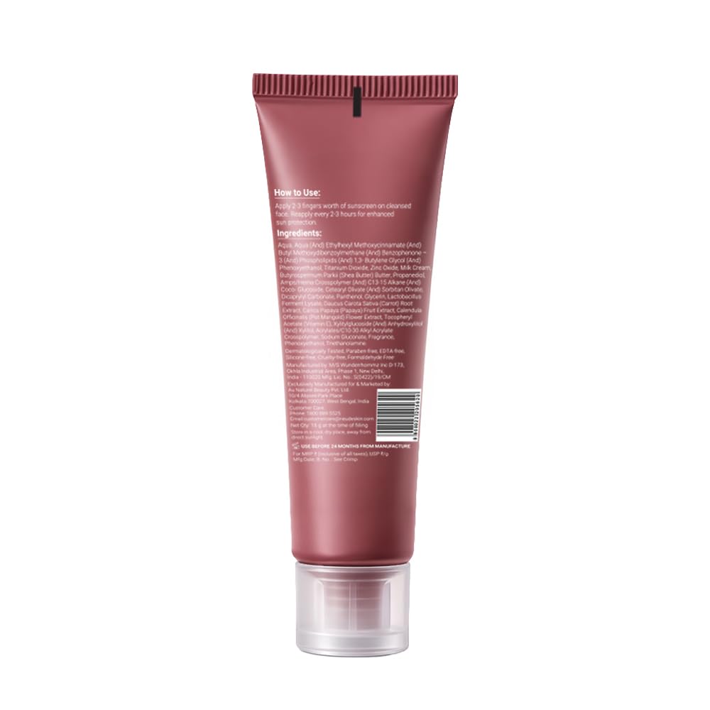 Be Neude Sunbeatable 15ml Gel Creme Sunscreen SPF 50 PA++++ with 3 SPF Boosters & Molecular Milk, Complete UVA+UVB Protection with No White Cast, Oily Skin Friendly