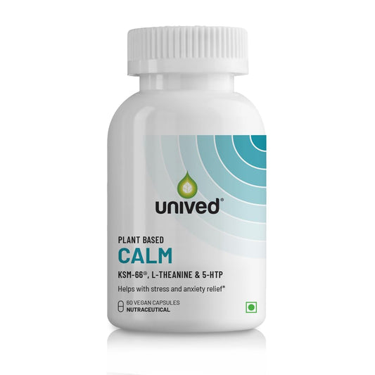 Zephivo Unived Calm | Plant-Based Stress Management & Anxiety Relief | Promotes a Natural Calm Mood | KSM-66 Ashwagandha, L-Theanine, and 5-HTP | 60 Vegan Caps
