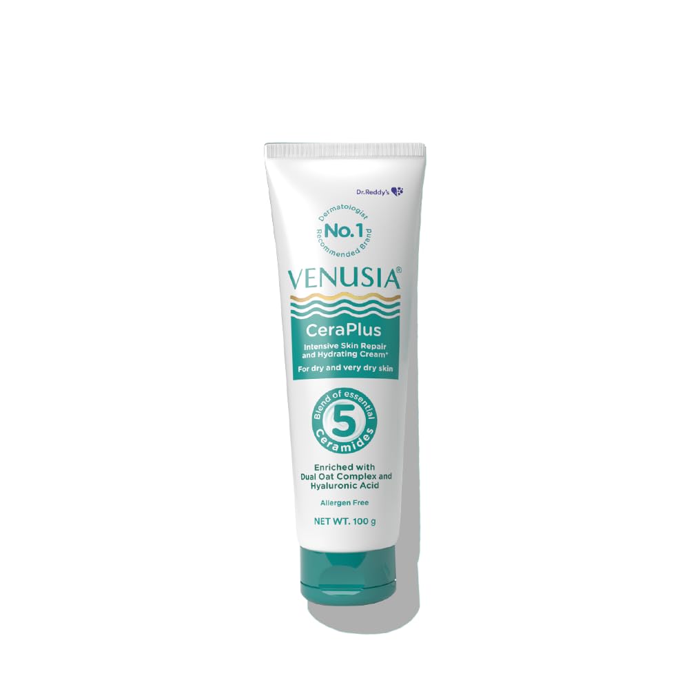 Dr. Reddy's Venusia CeraPlus Moisturizing Cream For Dry Skin - Formulated With 5 Essential Ceramides, Oat Complex & Hyaluronic Acid | Hypoallergenic and Fragrance-Free | 100g