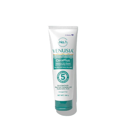 Dr. Reddy's Venusia CeraPlus Moisturizing Cream For Dry Skin - Formulated With 5 Essential Ceramides, Oat Complex & Hyaluronic Acid | Hypoallergenic and Fragrance-Free | 100g