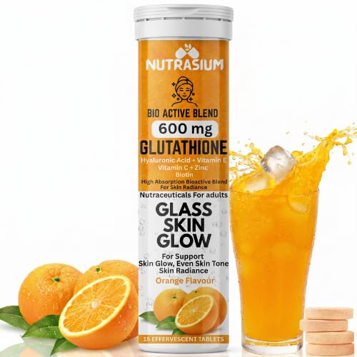 Nutrasium | 600 mg L-Glutathione tablets for Radiant Skin & Even Skin Tone | Glutathione Tablets For Skin Glow & Antipigmentation | 15 Effervescent Tablets, Orange Flavour