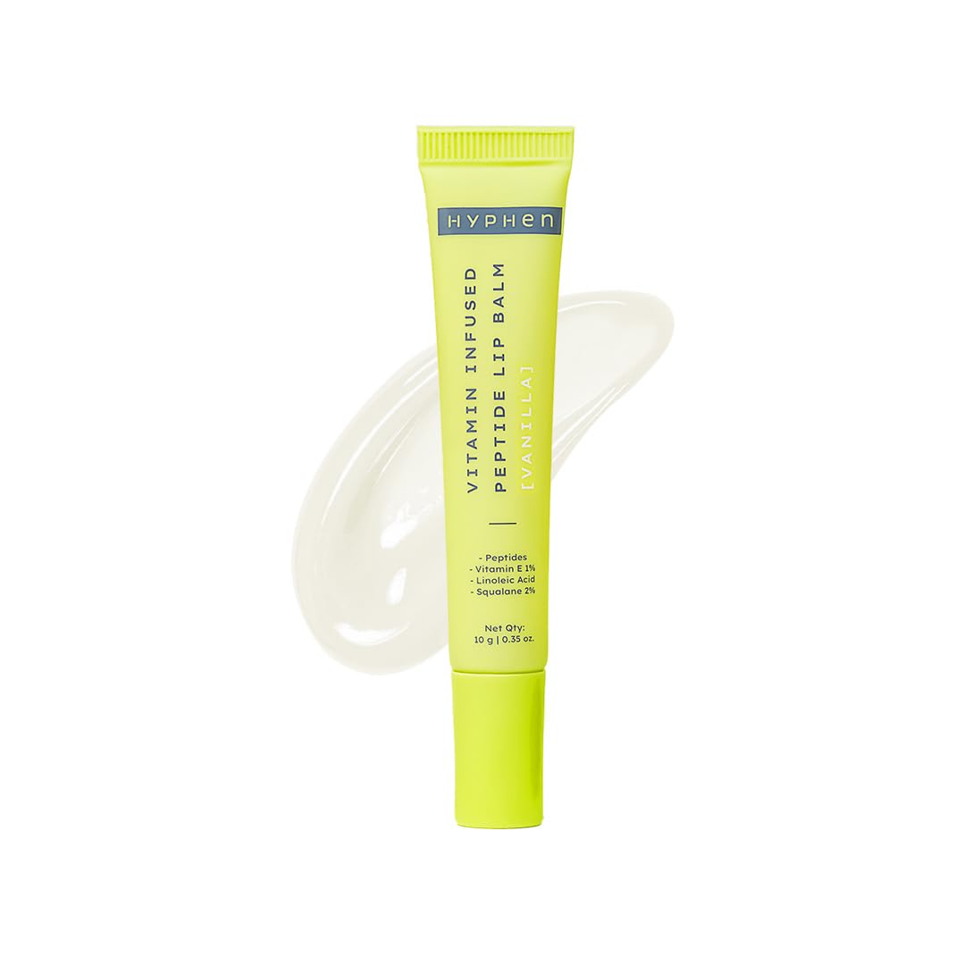 Lime green lip balm tube with 'Hyphen' branding on a white background
