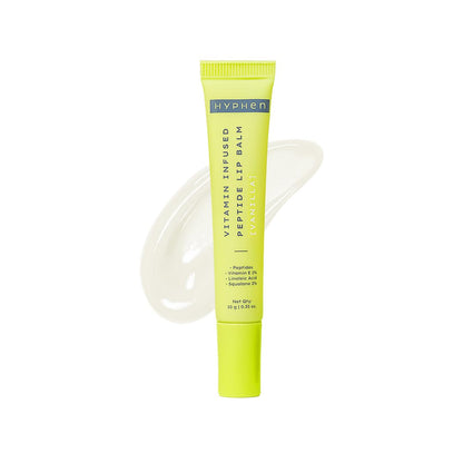 Lime green lip balm tube with 'Hyphen' branding on a white background
