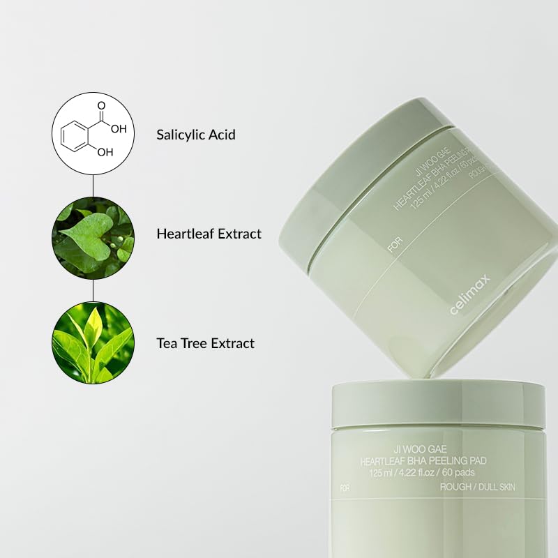 celimax Ji Woo Gae Heartleaf BHA Peeling Pad (60 Pads) Korean Toner Pads with Heartleaf Extract, BHA & Niacinamide, Exfoliating, Pore-Clearing, Removes Dead Skin, Minimises Pores, Calms & Smooths Skin
