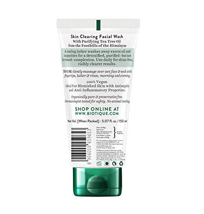 Biotique Skin Clearing Facial Wash packaging with text and branding on a white background