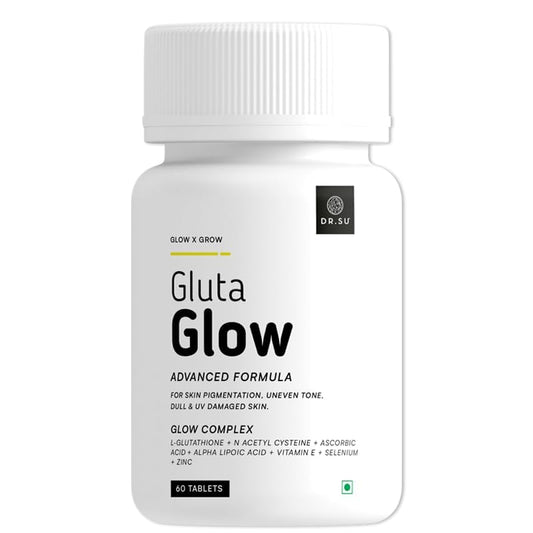 Dr. Su Gluta Glow Supplement | 500mg L-Glutathione with Vitamin C, E, Zinc, Selenium & NAC | For Pigmentation, Dull & UV-Damaged Skin | 2 Tablets/Day | 60 Capsules | Unisex | Skin Radiance Support