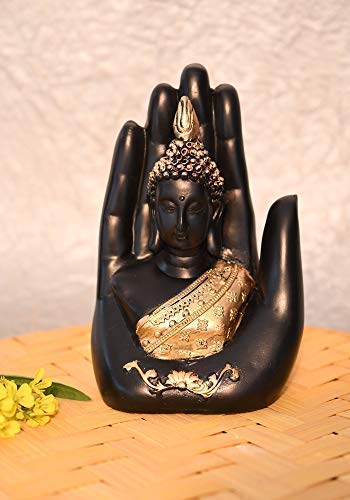 Golden Handcrafted Palm Buddha Showpiece | Polyresin Buddha Hand Idol for Living Room, Home & Office Dcor | Spiritual Good Luck Gift for Festivals & Special Occasions (Black)