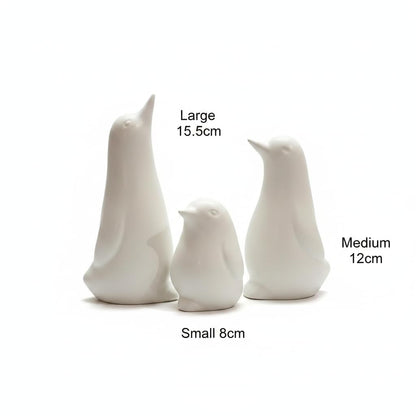 Ceramic Penguin Family Figurine - Set of 3 | White Penguin Figurines for Home Decor | Modern Nordic Tabletop Accent for Living Room, Bedroom, Office Desk & Shelves | Gift for Housewarming