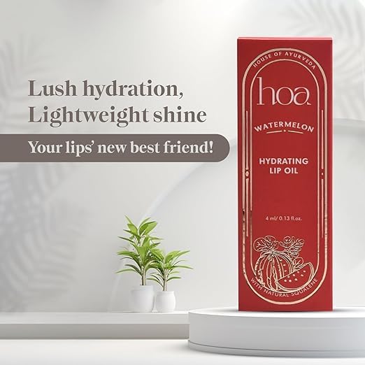 Lip Oil for Women - Hydrating Watermelon Lip Oil with Squalene, Argan & Safflower | House of Ayurveda Daily Use Lip Treatment | Non-Sticky, Nourishing & Moisturizing | Paraben-Free, Cruelty-Free | 4ml
