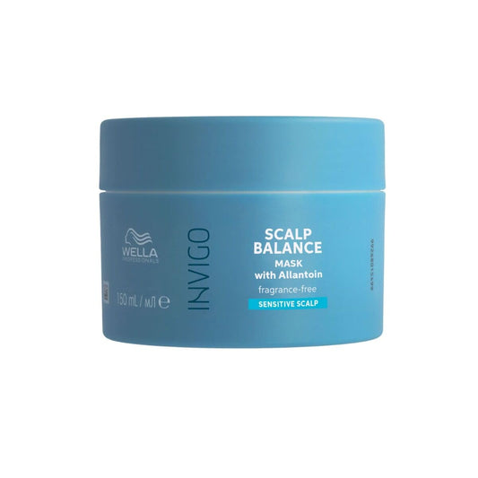Blue jar of Wella Invigo Scalp Balance Mask on a white background