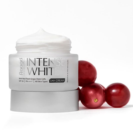 Raaga Professional Intense White Day Cream | Red Flesh Grape Stem Cells | SPF 30 PA+++ | Nourished Skin All Day | All Skin Types, Phthalate Free, Sulphate Free (50 gm)