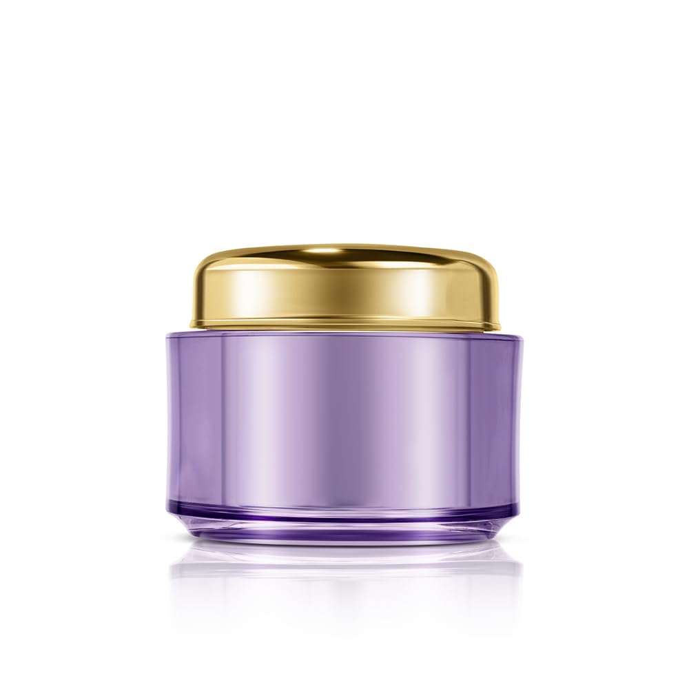 Purple jar with a gold lid on a white background