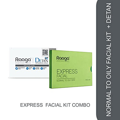 Raaga Professional De-Tan Tan removal Cream Kojic & Milk | 72g (12g*6) & Raaga Professional Express Facial Kit | Normal to Oily | 35gm