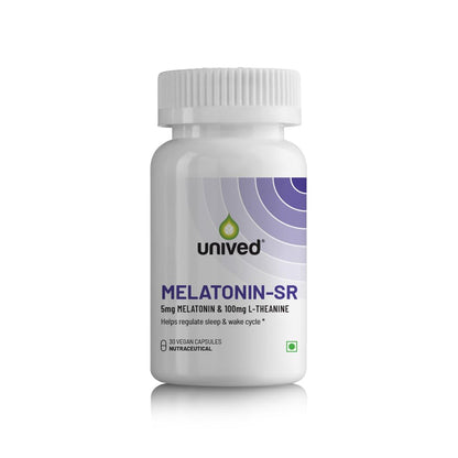 Zephivo Unived Melatonin-SR | USA's 1st slow-release Melatonin | 5mg Melatonin and 100mg L-theanine | 30 Vegan Capsules

