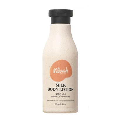 Vilvah Milk Body Lotion | 48H Moisturisation & Skin Barrier Repair | Lightweight, Fast-Absorbing Body Lotion with Oat Milk, Ceramides & Olive Squalane | For All Skin Types | Unisex, Toddler-Friendly | 250ml