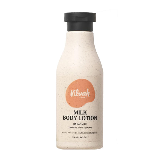 Vilvah Milk Body Lotion | 48H Moisturisation & Skin Barrier Repair | Lightweight, Fast-Absorbing Body Lotion with Oat Milk, Ceramides & Olive Squalane | For All Skin Types | Unisex, Toddler-Friendly | 250ml