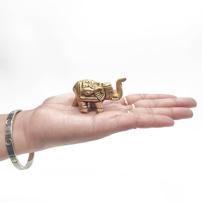 Brass Animal Elephant Sculpture Statue Handcrafted Decorative Showpiece Idol for Home, Office Dcor (Height : 4cm Length | Weight : 123gm Approxe)